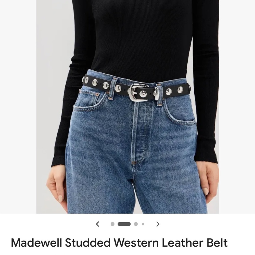 Madewell Black Studded Leather Belt with Silver Hardware size Small